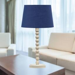First Choice Lighting Set of 2 Bobbin - Ivory Lamps with Navy Blue Cotton Shades in White - thumbnail 5