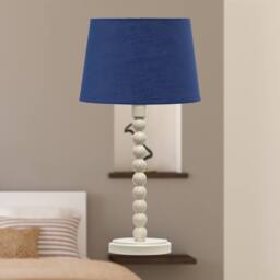 First Choice Lighting Set of 2 Bobbin - Ivory Lamps with Navy Blue Cotton Shades in White - thumbnail 6