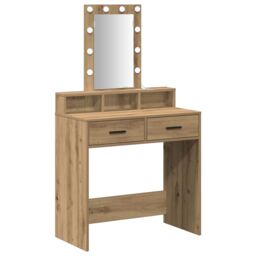 Berkfield Home Dressing Table with LED Lights Artisan Oak 79x41x140 cm in Brown - Size: 79 x 41 x 140 cm - thumbnail 2