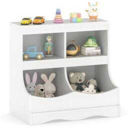Costway Wooden Toy Storage Organizer 4-Cubs Kids Bookcase for Book & Toy in White - thumbnail 3