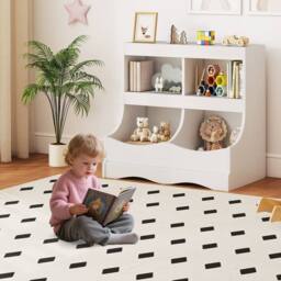 Costway Wooden Toy Storage Organizer 4-Cubs Kids Bookcase for Book & Toy in White - thumbnail 4