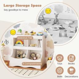 Costway Wooden Toy Storage Organizer 4-Cubs Kids Bookcase for Book & Toy in White - thumbnail 7