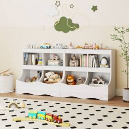 Costway Wooden Toy Storage Organizer 4-Cubs Kids Bookcase for Book & Toy in White - thumbnail 5