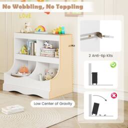 Costway Wooden Toy Storage Organizer 4-Cubs Kids Bookcase for Book & Toy in White - thumbnail 9