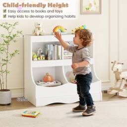 Costway Wooden Toy Storage Organizer 4-Cubs Kids Bookcase for Book & Toy in White - thumbnail 8