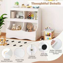 Costway Wooden Toy Storage Organizer 4-Cubs Kids Bookcase for Book & Toy in White - thumbnail 6
