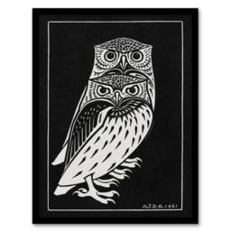 Artery8 Two Owls Vintage Animal Painting Vintage Framed Wall Art Print Graag in Black - Size: A4 - thumbnail 1