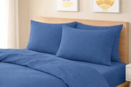 Homes-Linen Plain Dyed Polycotton Duvet Cover Set with Pillowcases in Mid Blue - Size: Single - thumbnail 2
