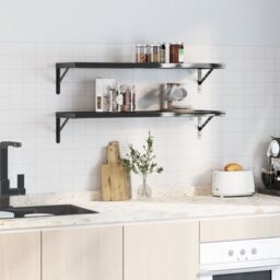 Berkfield Home Wall Shelves 2 pcs 100x30 cm Black Stainless Steel - thumbnail 3
