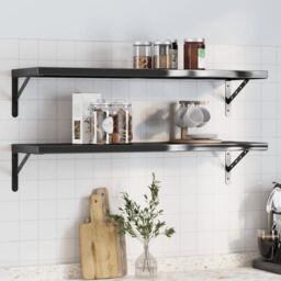 Berkfield Home Wall Shelves 2 pcs 100x30 cm Black Stainless Steel - thumbnail 1
