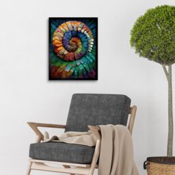 "Artery8 Wall Art Print Bright Multicoloured Ammonite Fossil Art Framed in Black - Size: W12"" x H16""" - thumbnail 2