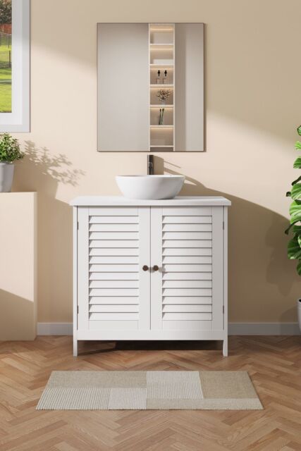Living and Home Under Sink Bathroom Cabinet 2 Shutter Door in White - image 1