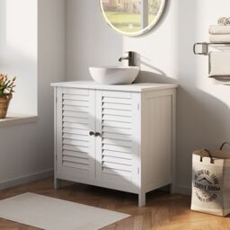 Living and Home Under Sink Bathroom Cabinet 2 Shutter Door in White - thumbnail 2
