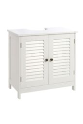 Living and Home Under Sink Bathroom Cabinet 2 Shutter Door in White - thumbnail 3