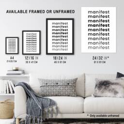 Artery8 Manifest Manifest Manifest Black White Modern Framed Wall Art Print - Size: A4 - thumbnail 3