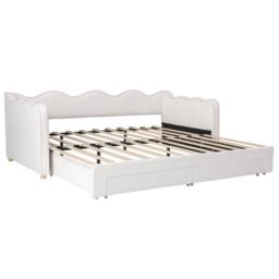 ModernLuxe Upholstered single daybed with pull out trundle & 2 drawers in Beige - thumbnail 8