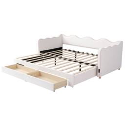 ModernLuxe Upholstered single daybed with pull out trundle & 2 drawers in Beige - thumbnail 7