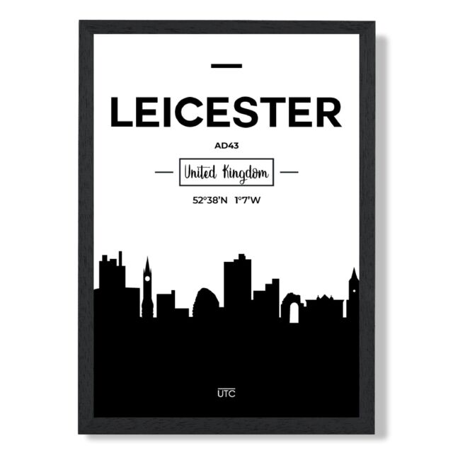 ARTZE Leicester Black & White City Skyline Framed Print SIZE: A4 with Black Frame - image 1