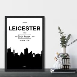 ARTZE Leicester Black & White City Skyline Framed Print SIZE: A4 with Black Frame - thumbnail 2