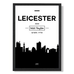 ARTZE Leicester Black & White City Skyline Framed Print SIZE: A4 with Black Frame - thumbnail 1