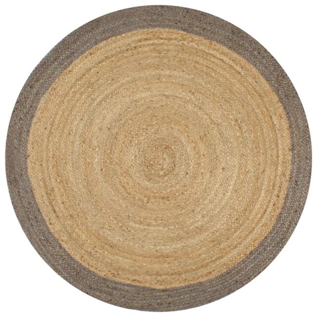 Berkfield Home Handmade Rug Jute with Grey Border 120 cm - Size: 100 cm diameter - image 1