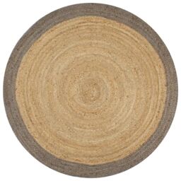 Berkfield Home Handmade Rug Jute with Grey Border 120 cm - Size: 100 cm diameter - thumbnail 1