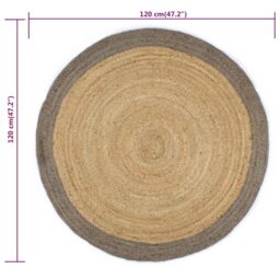 Berkfield Home Handmade Rug Jute with Grey Border 120 cm - Size: 100 cm diameter - thumbnail 6