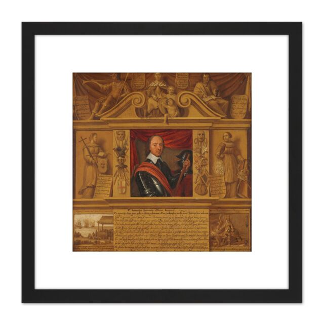 Artery8 Portrait Oliver Cromwell Allegorical Painting 8X8 Inch Square Wooden Framed Wall Art Print Picture with Mount in Black - image 1