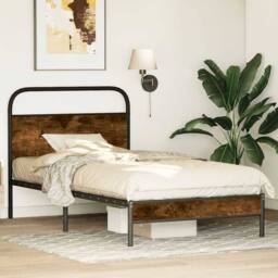 Berkfield Home Elegant Bed Frame Without Mattress 100x200 cm Smoked Oak Engineer in Brown - thumbnail 2