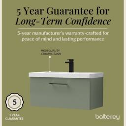 Balterley 800mm Wall Hung 1 Drawer Vanity Basin Unit, Satin Green, Black Handle in Green - thumbnail 6