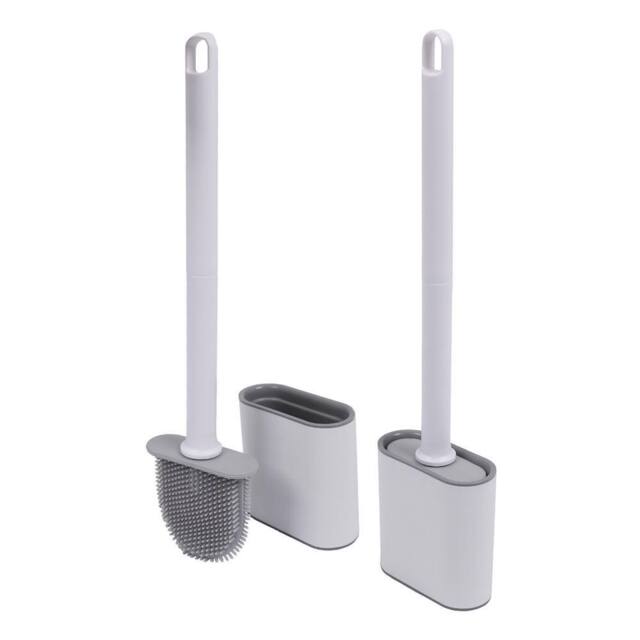 Harbour Housewares 2x Toilet Brush & Holders - Wall-Mounted TRP Silicone Bathroom Brush in White - image 1