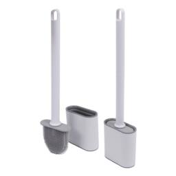 Harbour Housewares 2x Toilet Brush & Holders - Wall-Mounted TRP Silicone Bathroom Brush in White