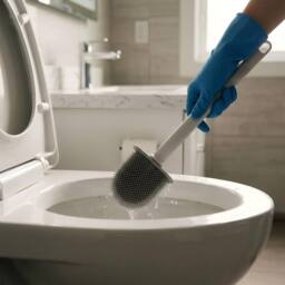 Harbour Housewares 2x Toilet Brush & Holders - Wall-Mounted TRP Silicone Bathroom Brush in White - thumbnail 2