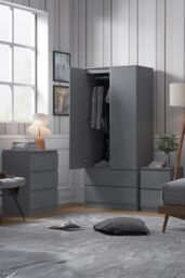 FWStyle Stora 2 Door 2 Drawer Wardrobe Grey Gloss (H) 180.5 (W) 80 (D) 50cm - thumbnail 2