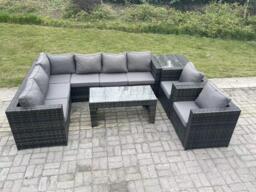 8 Seater Rattan Corner Sofa Lounge Sofa Set With Rectangular Coffee Table Side Table Left Hand