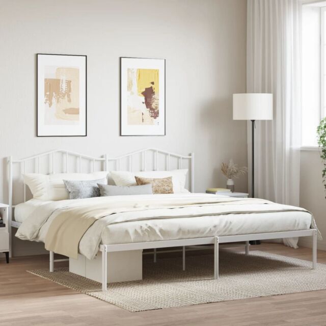 Berkfield Home Metal Bed Frame with Headboard White 193x203 cm - image 1