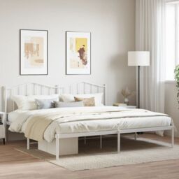Berkfield Home Metal Bed Frame with Headboard White 193x203 cm - thumbnail 1