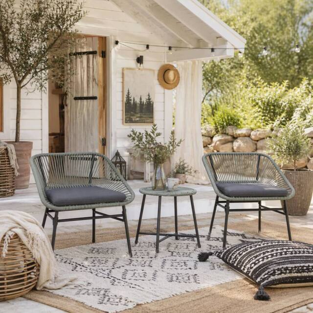 Wyld Haus Sorino 3 Piece Light Grey Rattan Bistro Set with Glass Table - image 1
