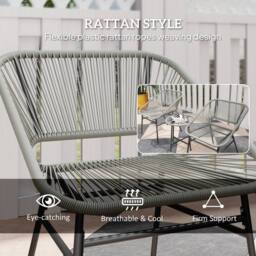 Wyld Haus Sorino 3 Piece Light Grey Rattan Bistro Set with Glass Table - thumbnail 5
