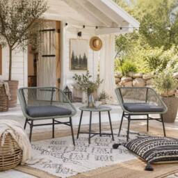 Wyld Haus Sorino 3 Piece Light Grey Rattan Bistro Set with Glass Table - thumbnail 1