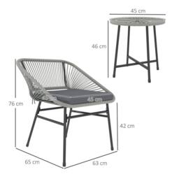 Wyld Haus Sorino 3 Piece Light Grey Rattan Bistro Set with Glass Table - thumbnail 3