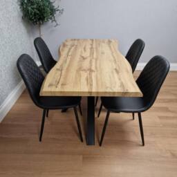 KOSY KOALA Modern Dining Table with 4 Gem pattern Black Faux Leather Chairs in Brown - thumbnail 1