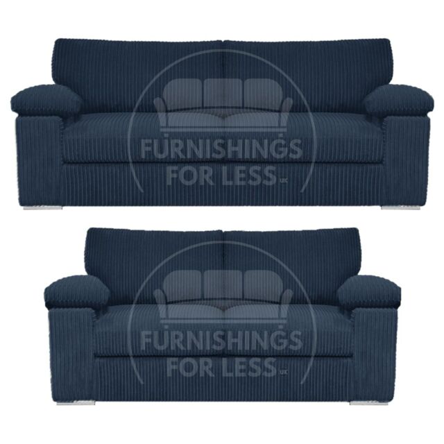 Furnishings For Less UK Delta Fabric Sofa Suite Padded Arms Jumbo Cord 3 & 2 Seater in Blue - image 1