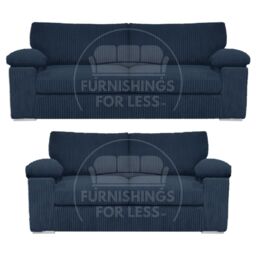 Furnishings For Less UK Delta Fabric Sofa Suite Padded Arms Jumbo Cord 3 & 2 Seater in Blue - thumbnail 1