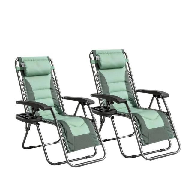 MCC Direct Set of 2 Zero Gravity Outdoor Garden Recliner sun loungers Padded Seat in Green - image 1