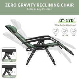MCC Direct Set of 2 Zero Gravity Outdoor Garden Recliner sun loungers Padded Seat in Green - thumbnail 4