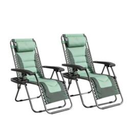 MCC Direct Set of 2 Zero Gravity Outdoor Garden Recliner sun loungers Padded Seat in Green