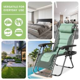 MCC Direct Set of 2 Zero Gravity Outdoor Garden Recliner sun loungers Padded Seat in Green - thumbnail 2