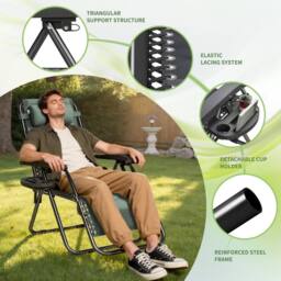 MCC Direct Set of 2 Zero Gravity Outdoor Garden Recliner sun loungers Padded Seat in Green - thumbnail 3