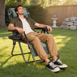 MCC Direct Set of 2 Zero Gravity Outdoor Garden Recliner sun loungers Padded Seat in Green - thumbnail 6